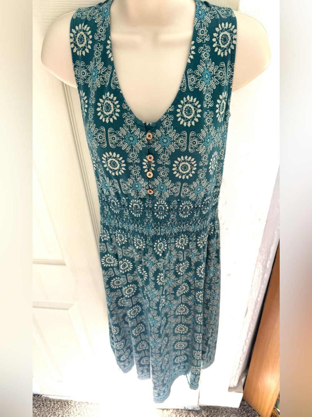 Eddie Bauer Floral Mandala Print Sleeveless Midi Dress Teal Medium